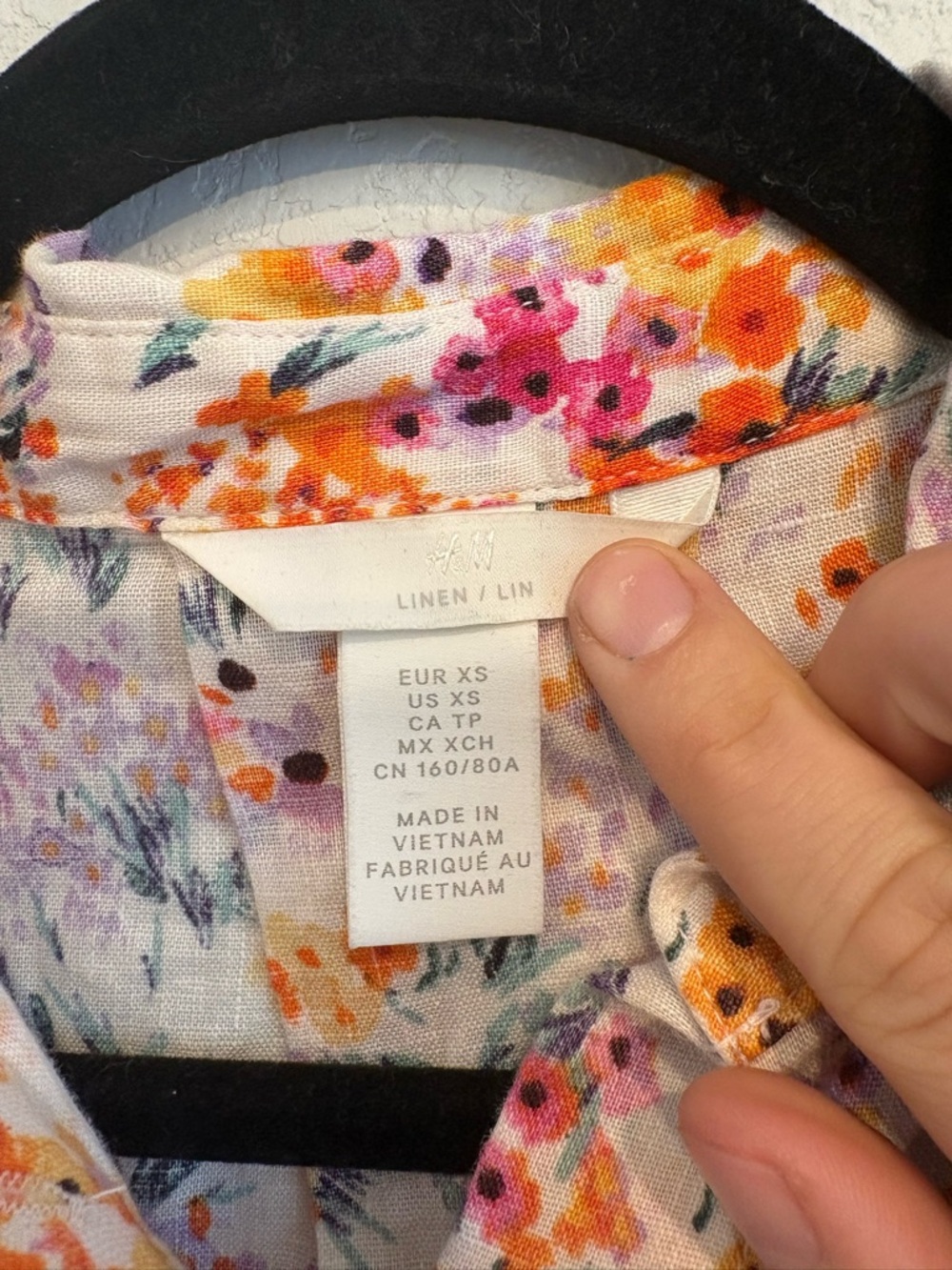 H&M Linen Floral Crop Button Up Blouse XS Multicolor Short Sleeve - Picture 4 of 10